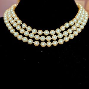 Vintage Marvella 54” champagne colored string of faux pearl necklace.